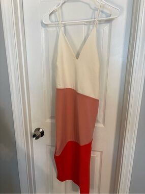 NWT Boohoo Cream, Blush & Red Colorblock Spaghetti Strap Midi Dress